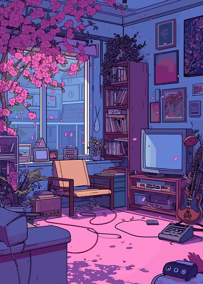 Anime Room with Cherry Blossoms