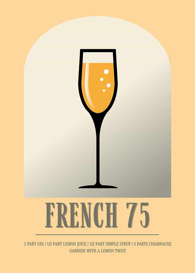 French 75 Cocktail Recipe Poster
