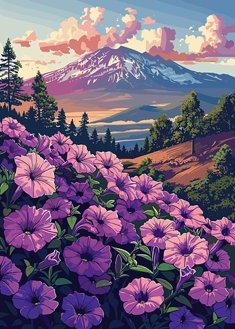 Mountain View with Flowers