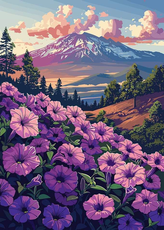 Mountain View with Flowers
