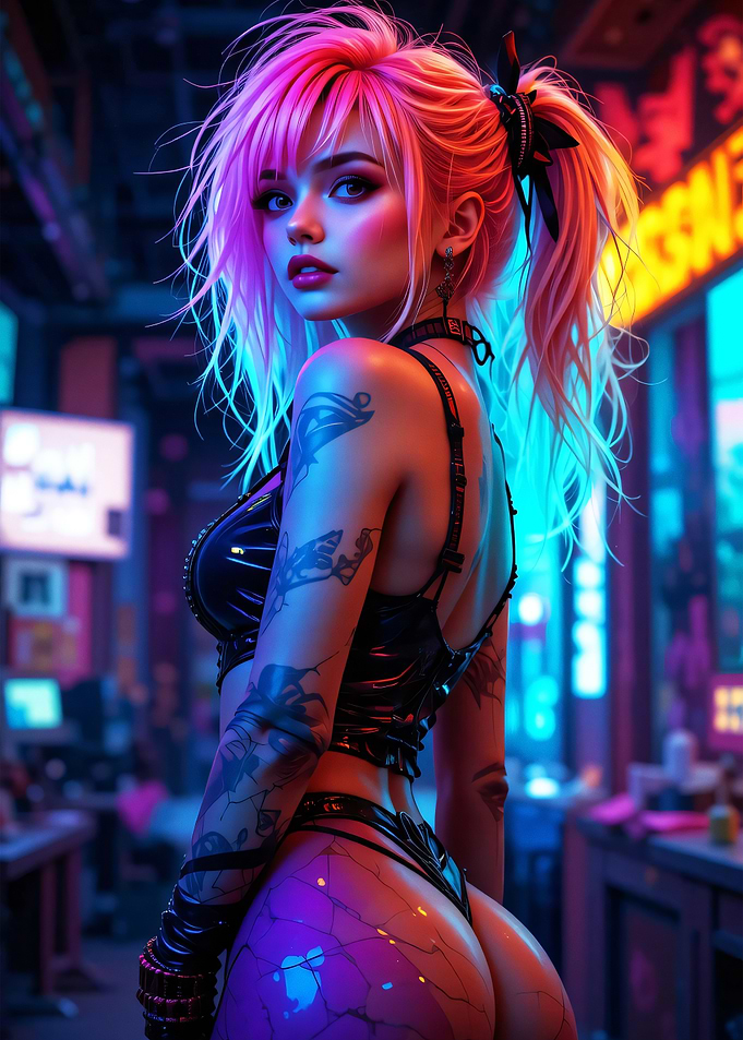 Cyberpunk Woman with Tattoos