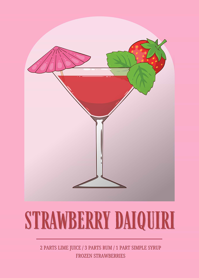 Strawberry Daiquiri Cocktail Recipe Poster
