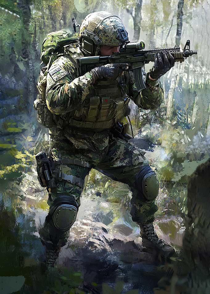 Camouflaged Soldier in Forest