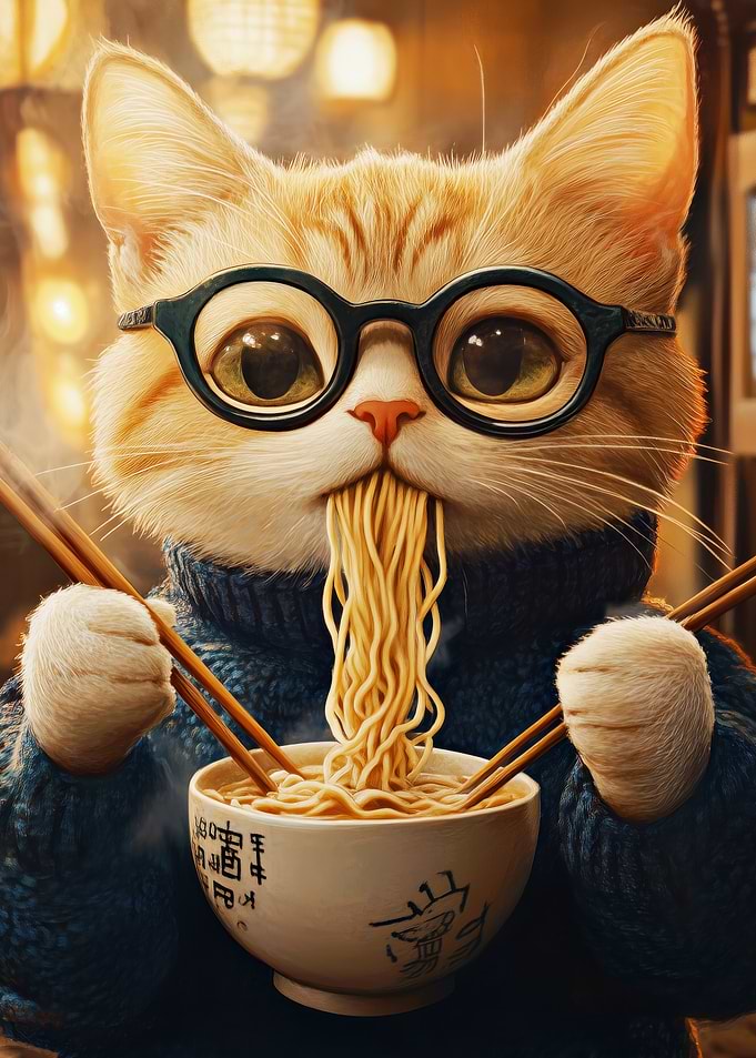 Cat Eating Ramen