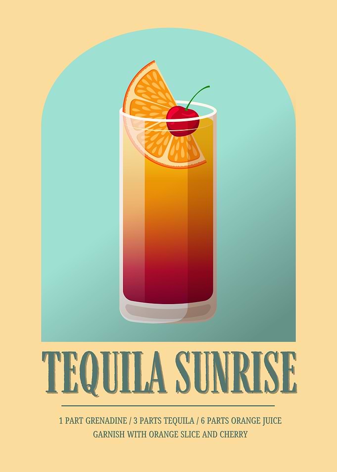 Tequila Sunrise Cocktail Recipe Wall Decor