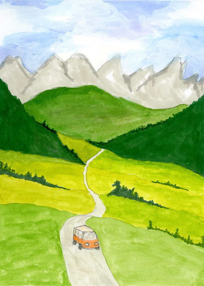 Road Trip, Mountains Landscape Art
