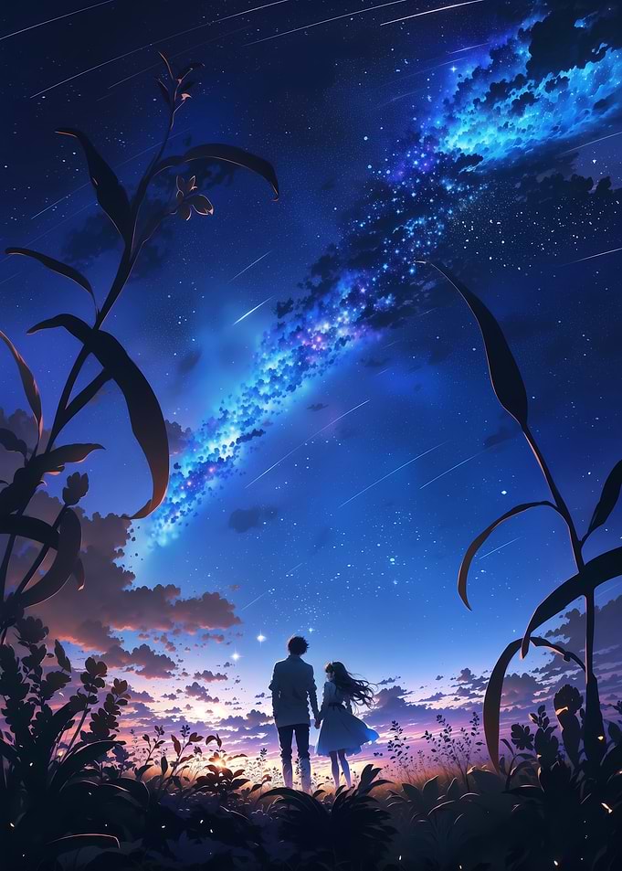 Anime Couple Under Galaxy Sky