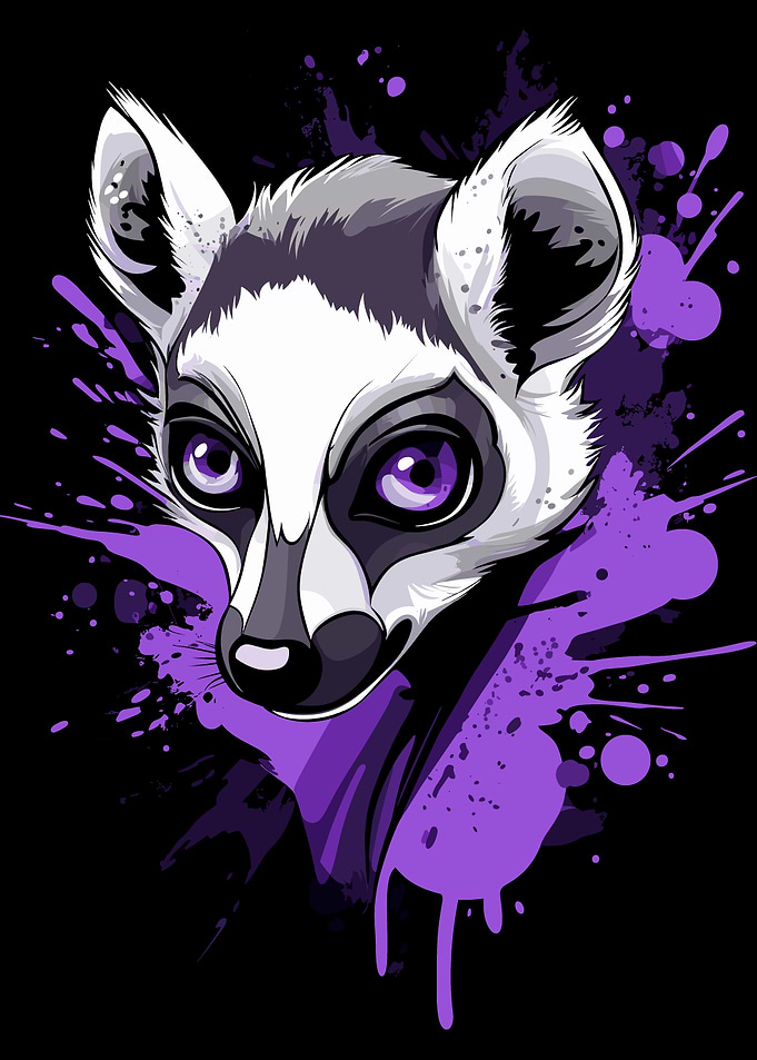 Lemur Portrait with Purple Splatter