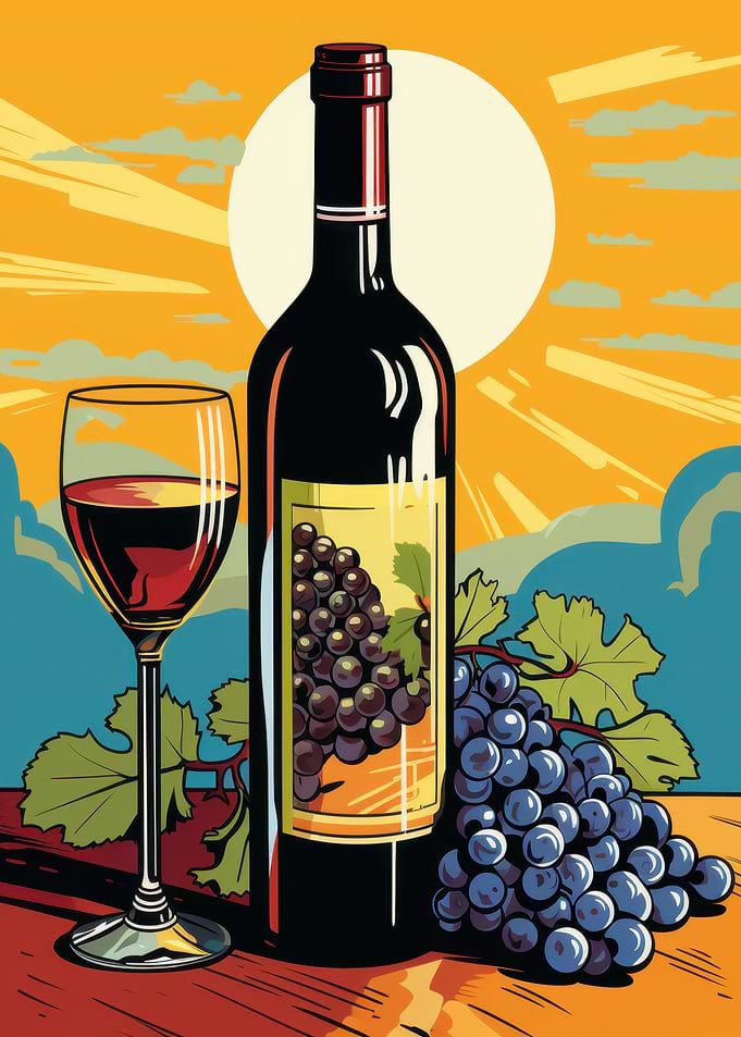 Wine Bottle and Grapes