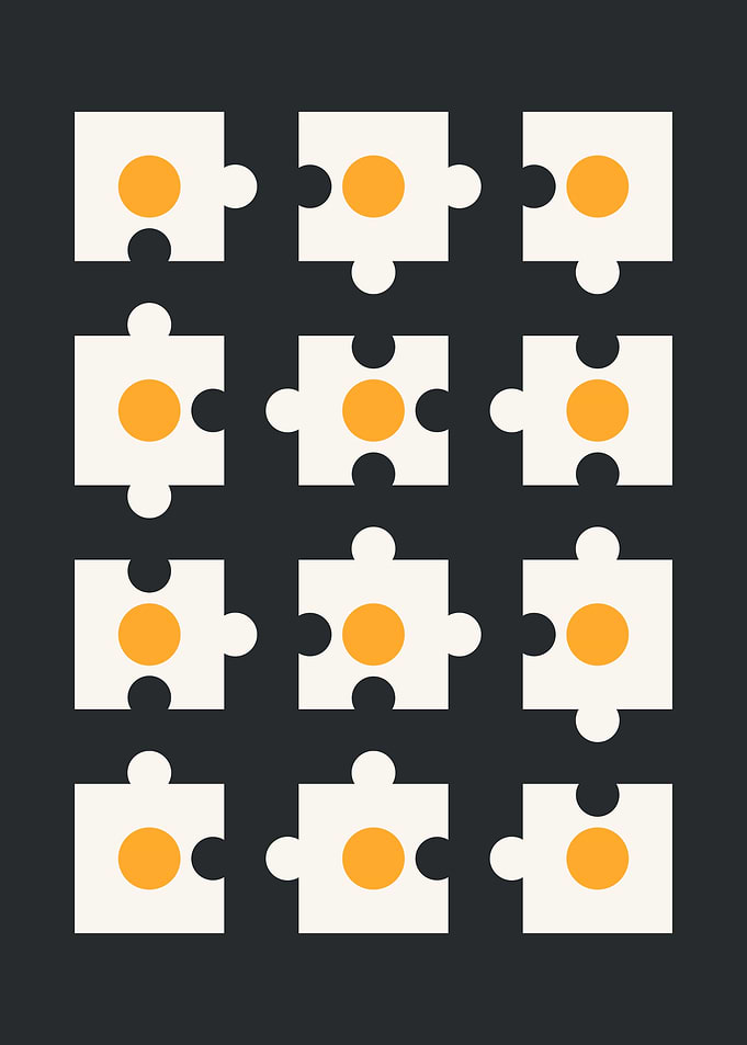 Fried eggs in form of puzzles