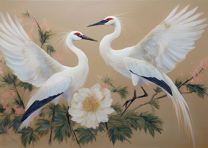 White Cranes Painting