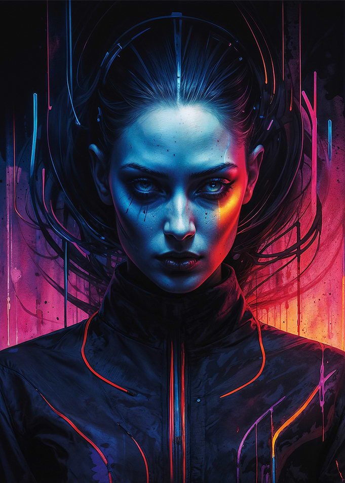 Neon Stare: Cybernetic Sentinel