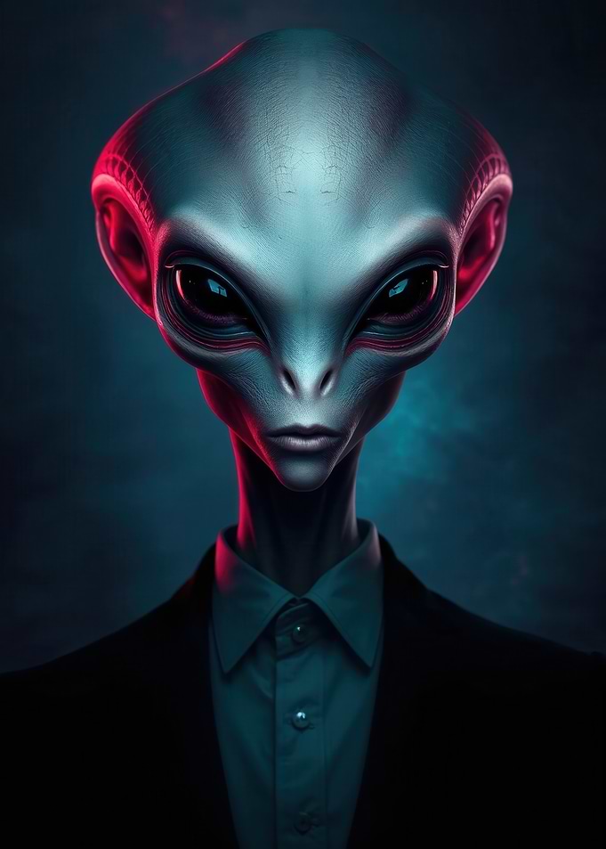 Alien in suit portrait - extraterrestrial art