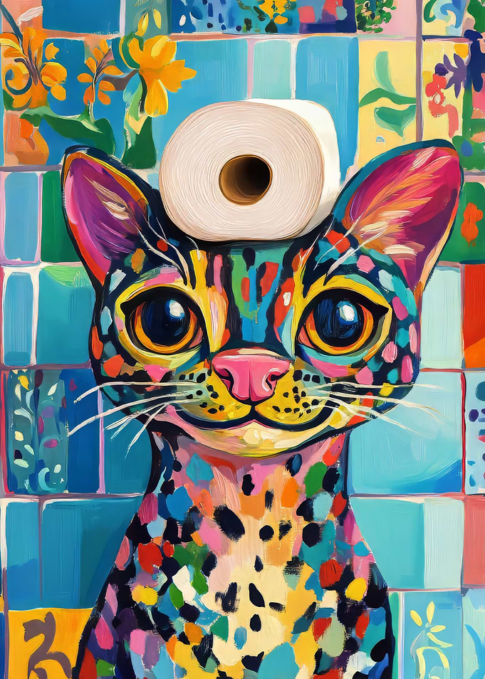 Colorful Cat with Toilet Paper