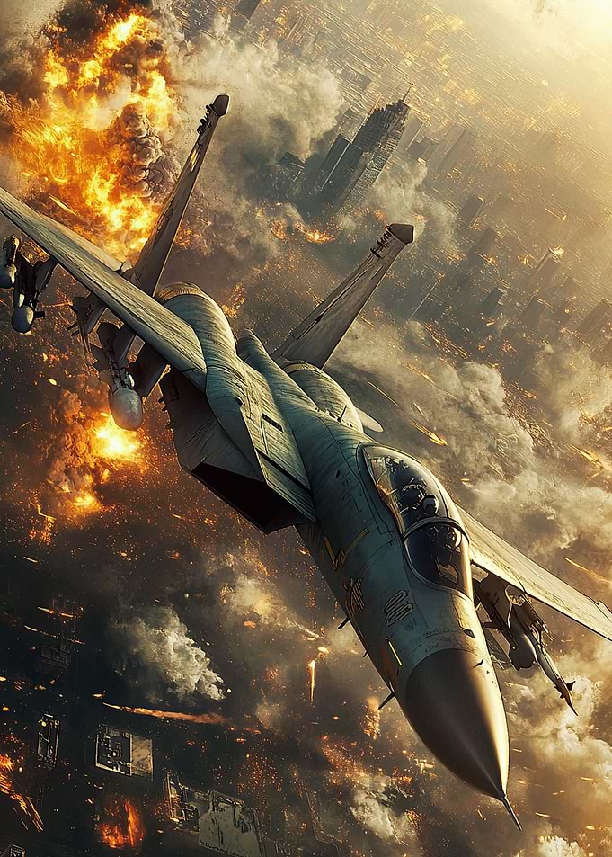 Fighter Jet Over City