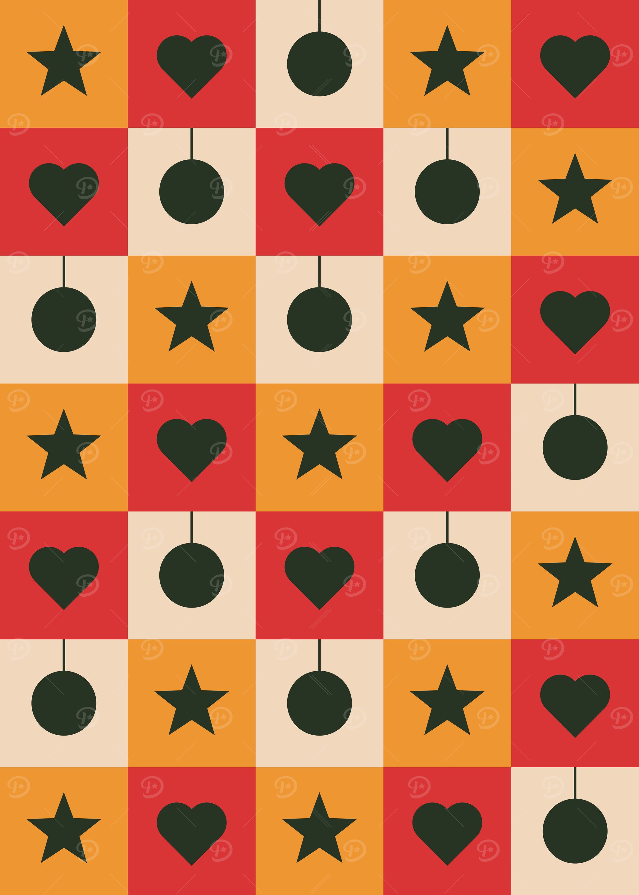 Geometric Pattern with Hearts, Stars and Balls