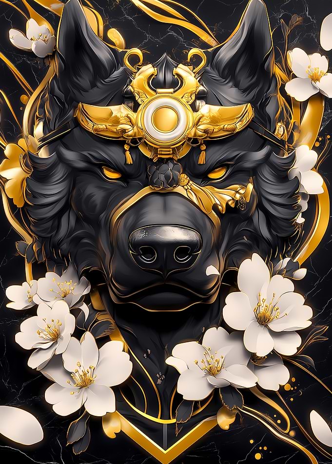 Black Rottweiler Dog with Gold Accents