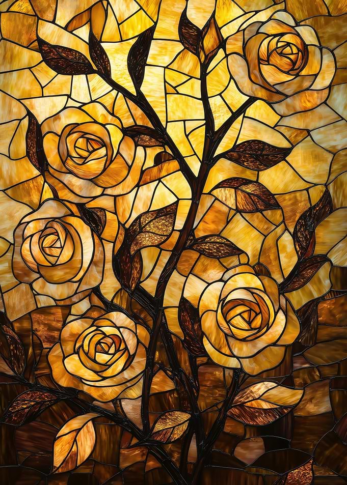 Stained Glass Golden Rose