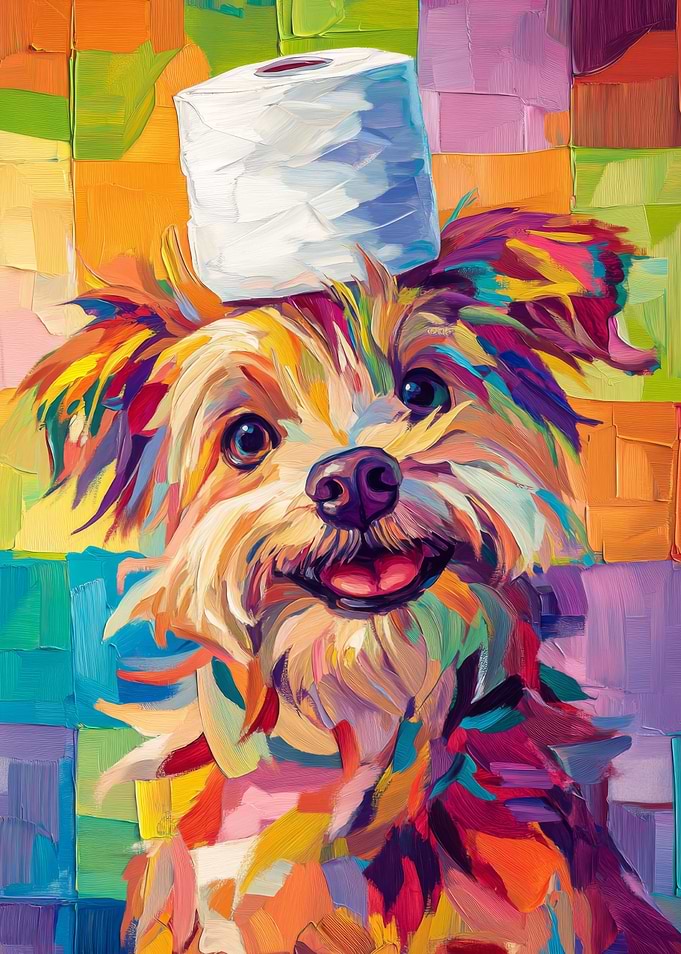 Dog with Toilet Paper Hat