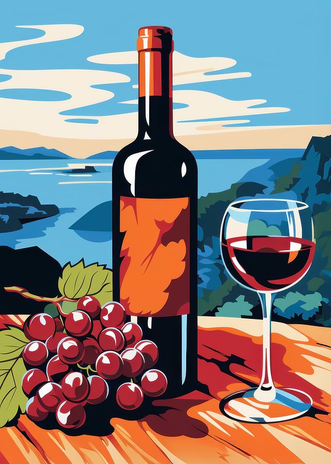 Wine and Grapes Still Life