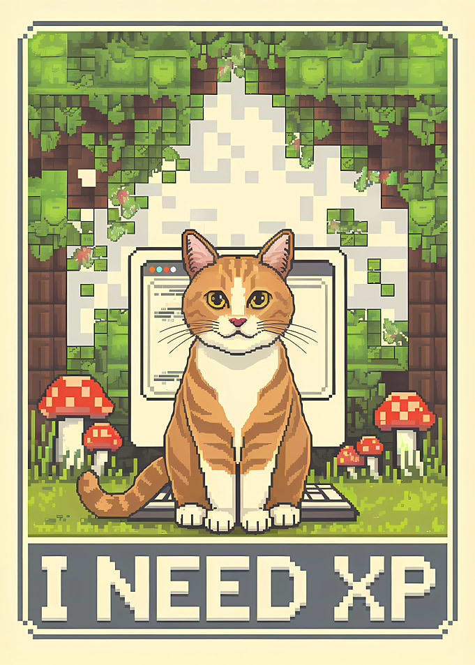 Gamer Cat Needs XP - Pixel Art