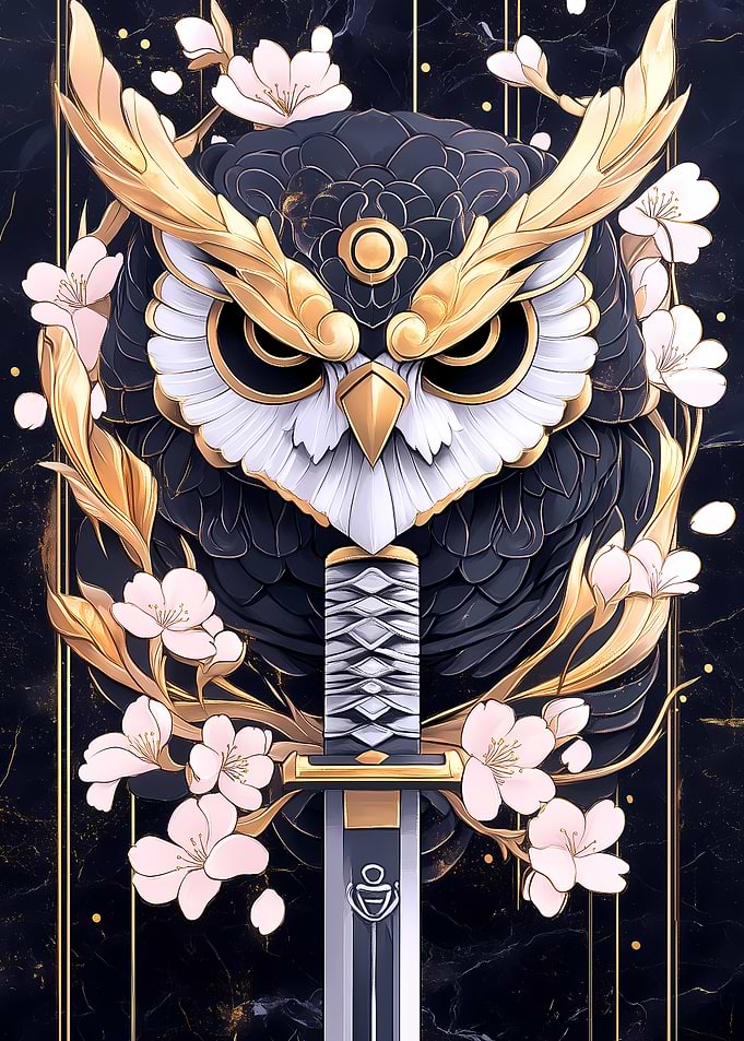 Golden Owl with Katana Animal