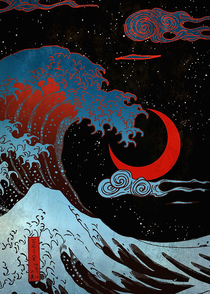 Great Wave & Red Moon