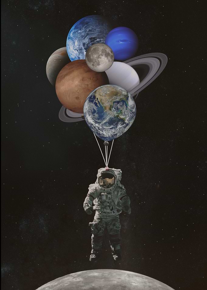 Astronaut with Planet Balloons