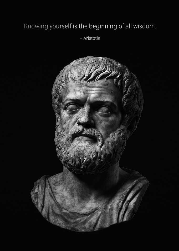 Aristotle Bust & Stoic Quote