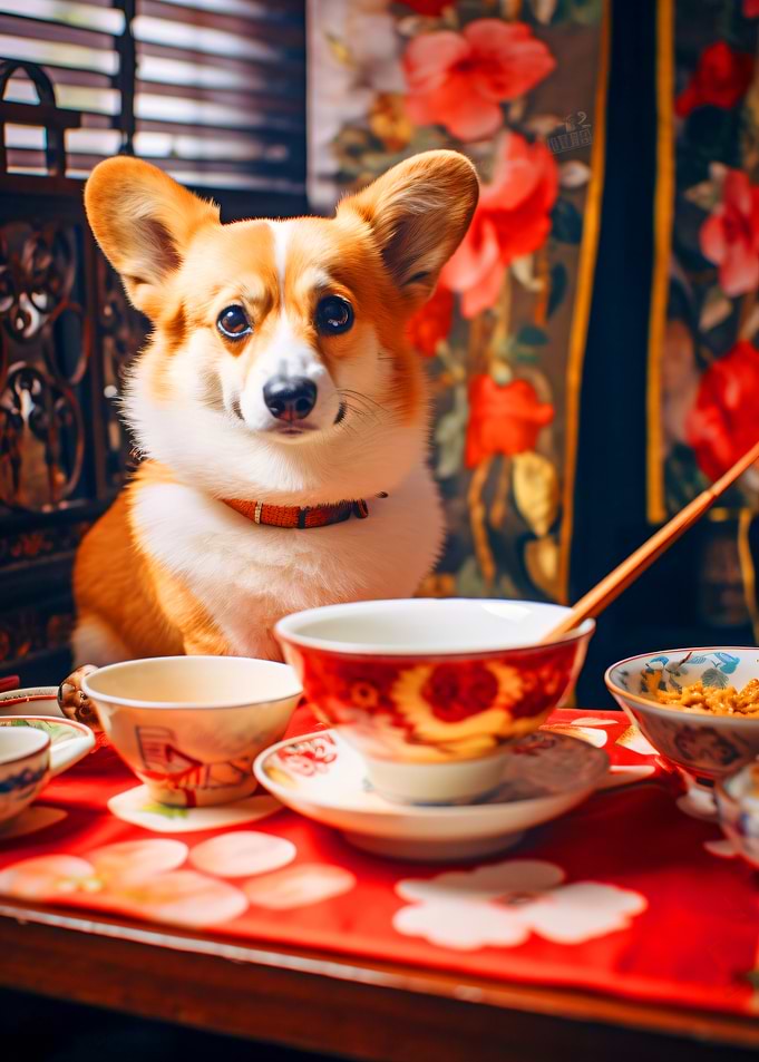 Corgi at Tea Time