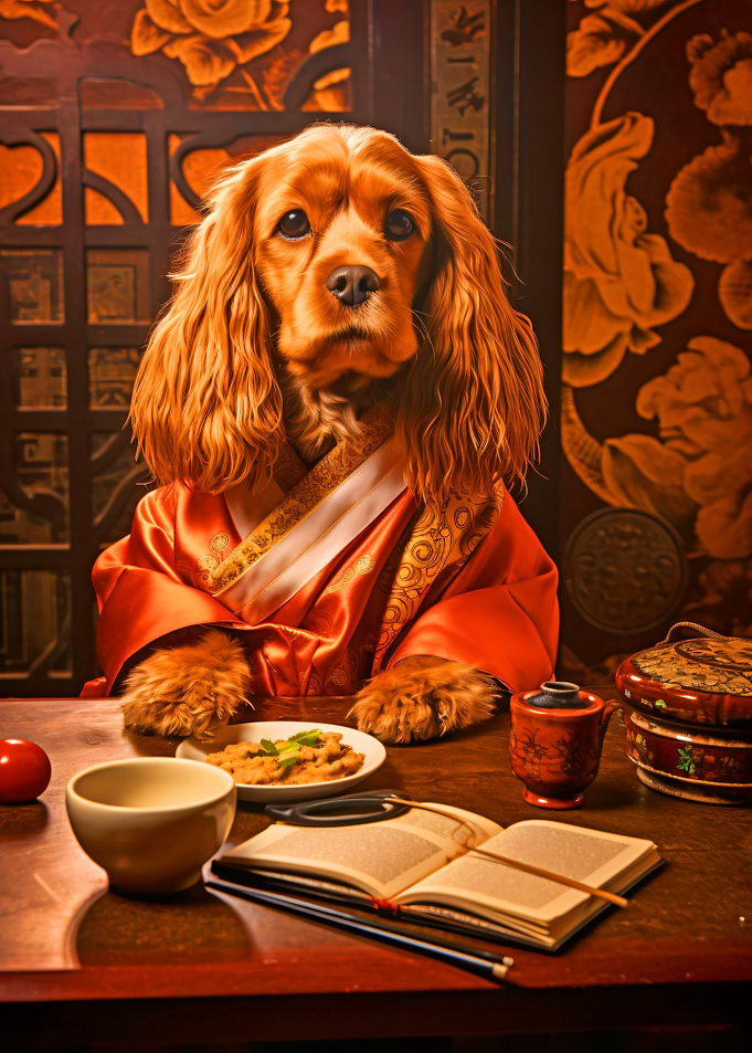 Dog in Traditional Chinese Attire