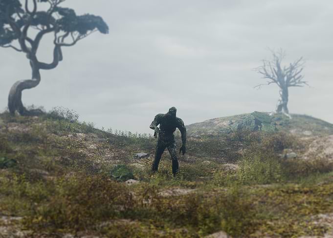 Swamp Monster in Foggy Landscape