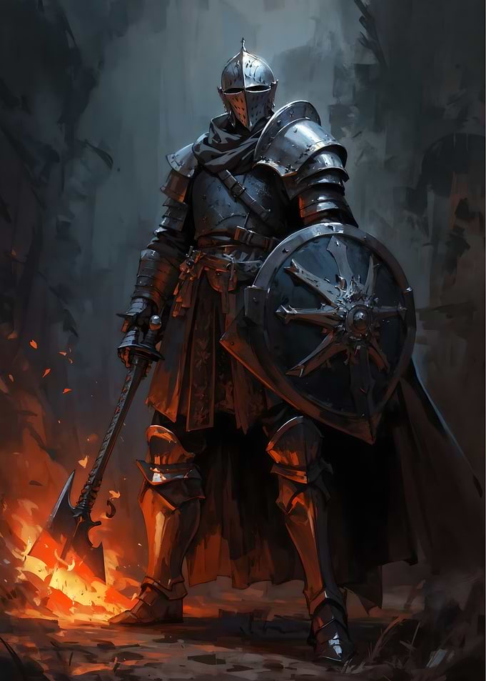 Dark Knight with Axe and Shield