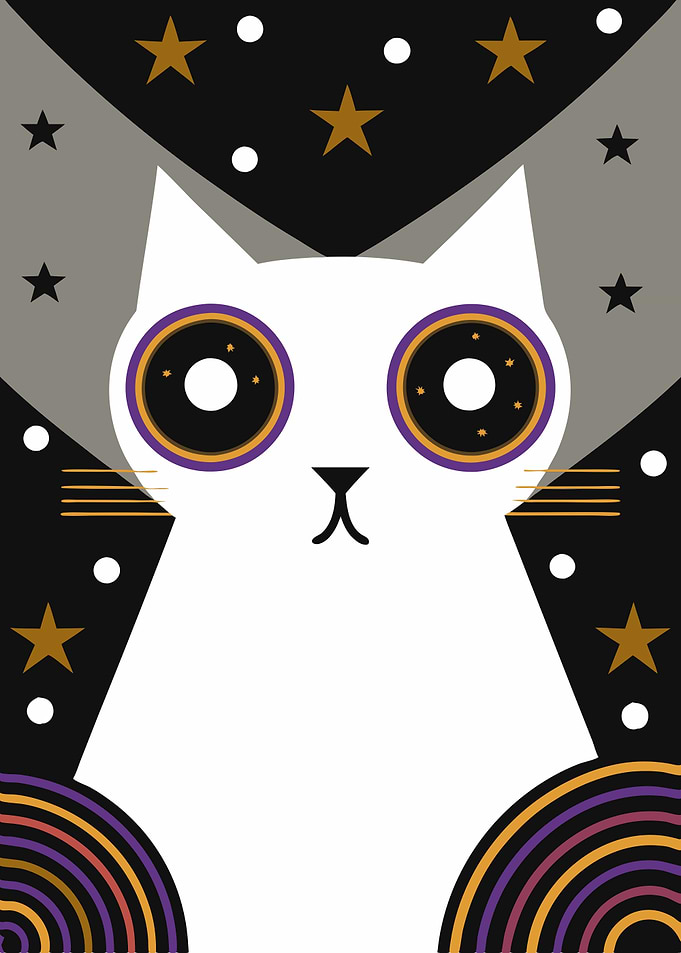 Whimsical Cat with Stars
