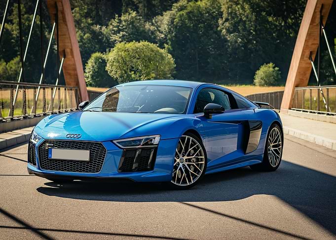 Blue Audi R8 on Bridge
