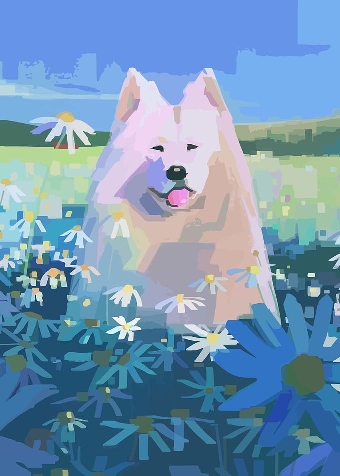 Cute Dog in Flower Field