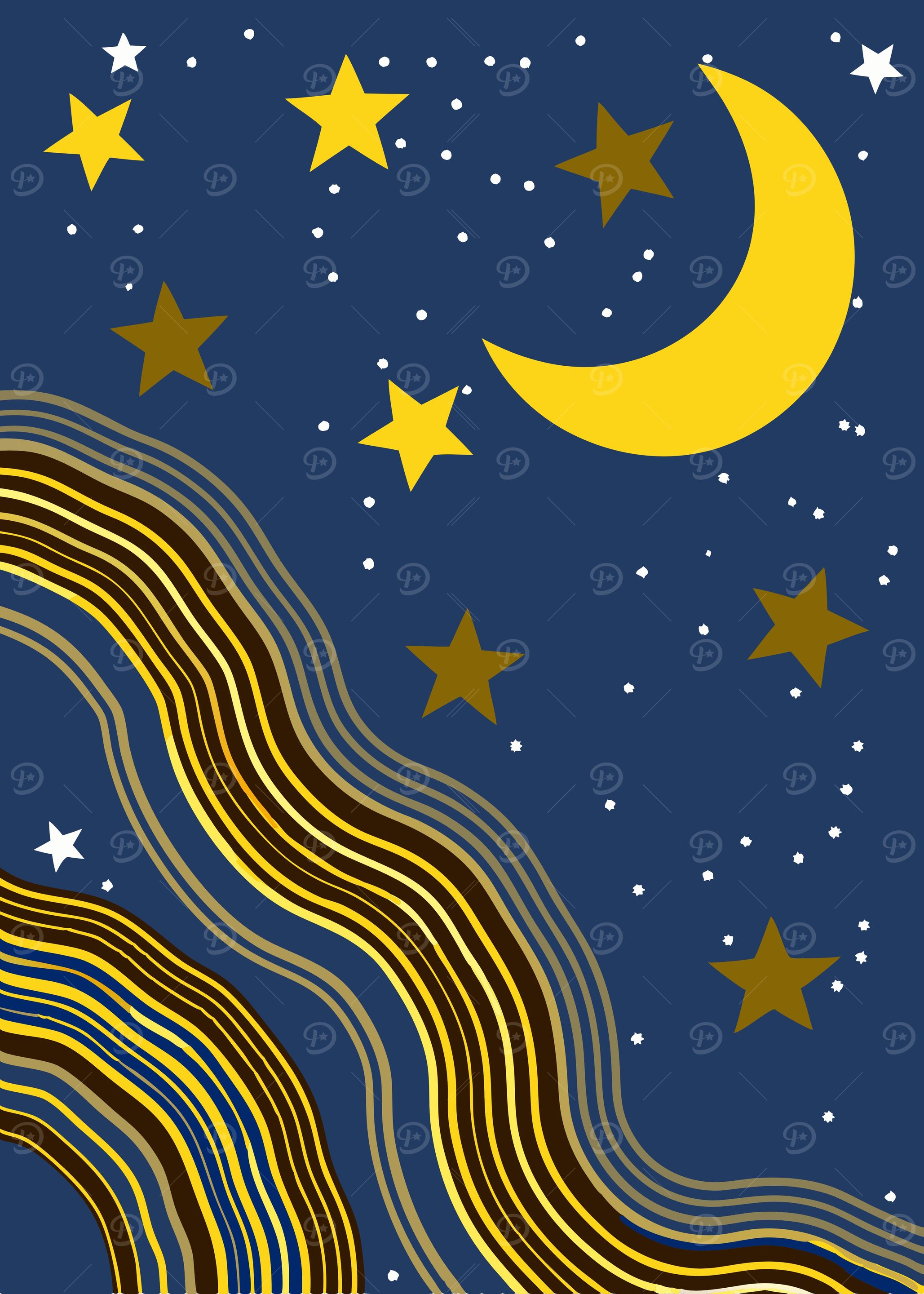 Night Sky with Stars and Moon