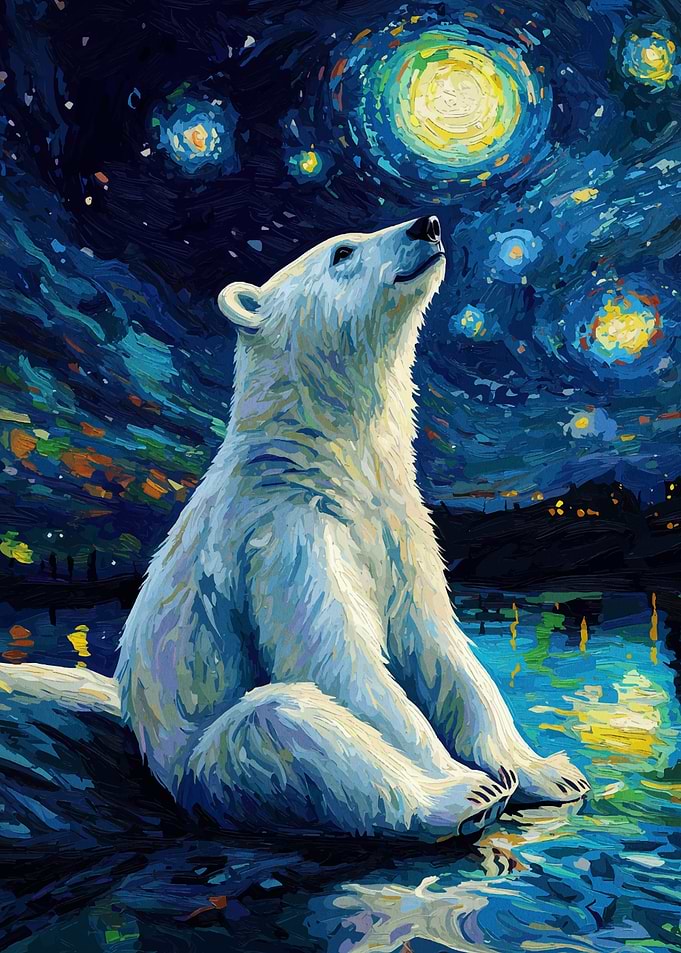 Polar Bear Under Starry Night