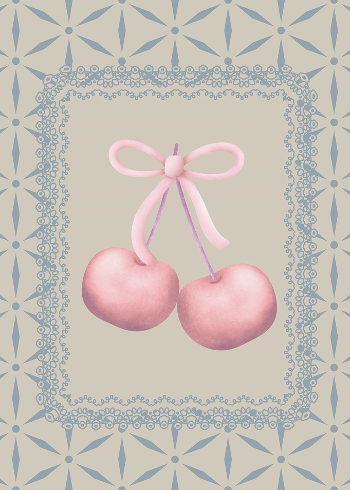 Pink Cherries with Bow