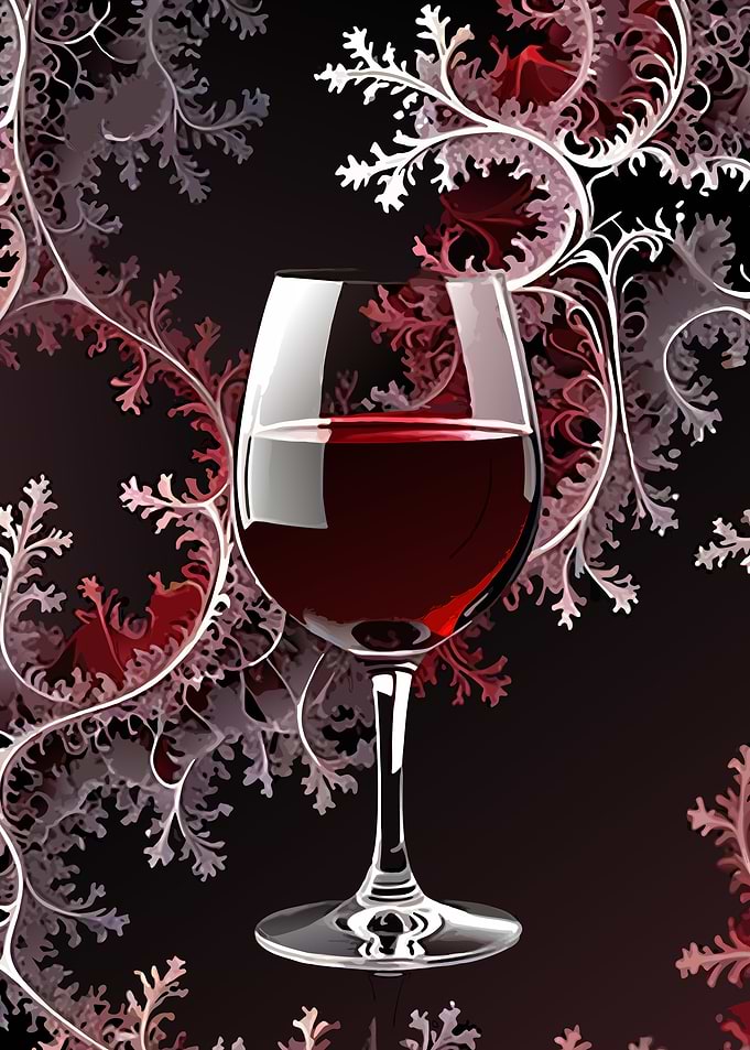 Red Wine Glass with Floral Design