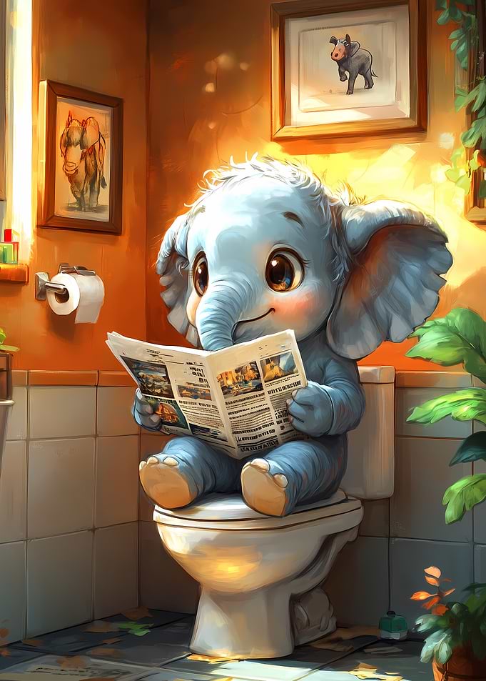 Elephant Reading on Toilet Funny