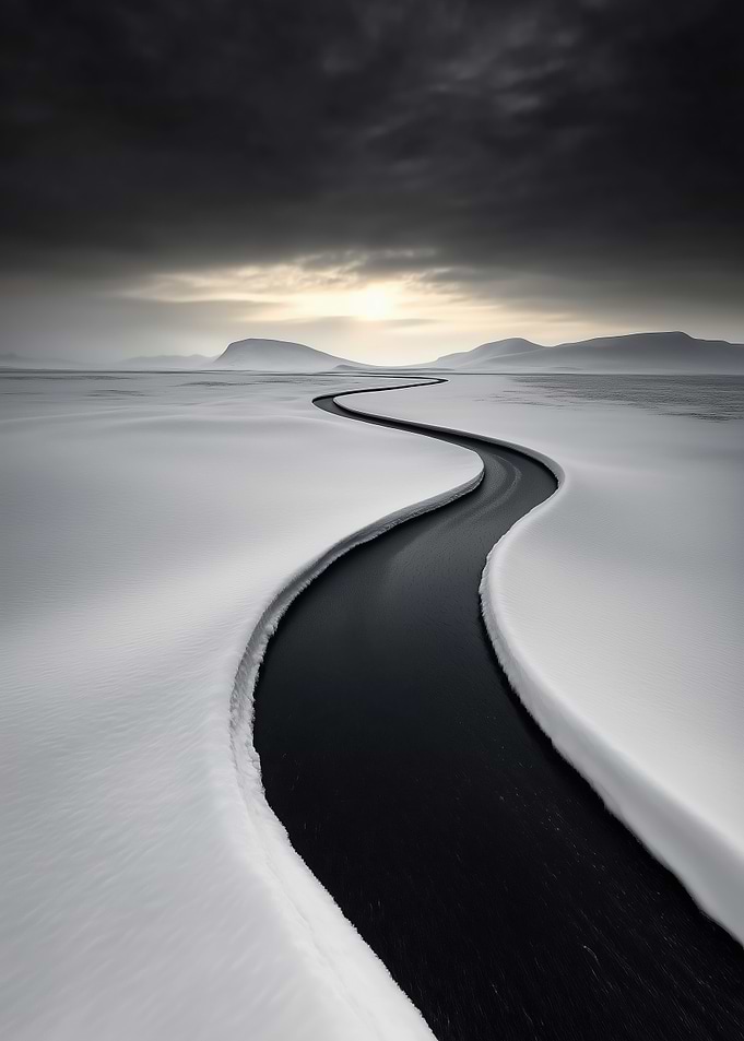 Winding River in Snow