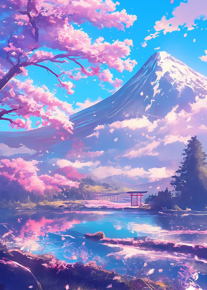 Cherry Blossom Mountain Landscape