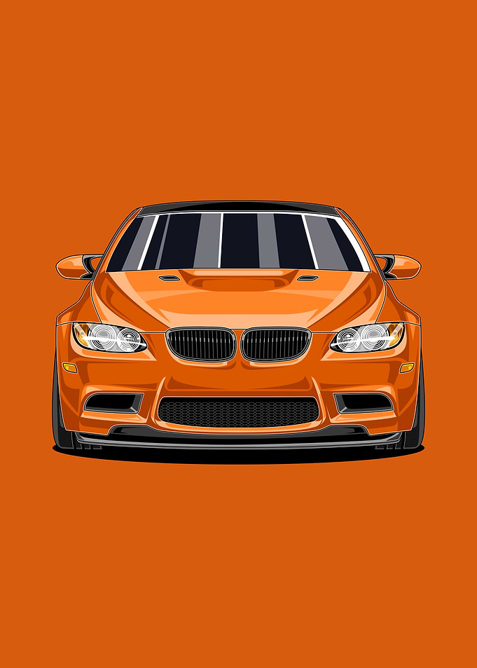 E92 – Classic Sports Car Illustration in Orange | Retro Car Decor for Fans