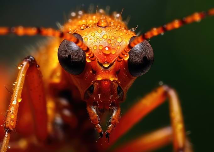 Macro Insect with Dew Drops