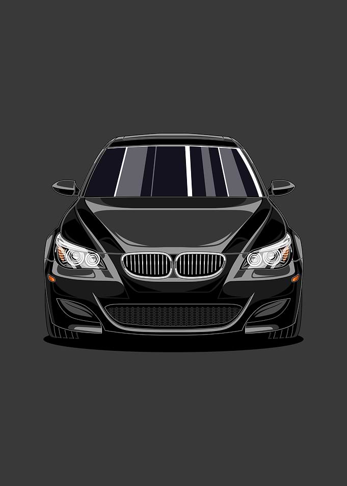 E60 – Classic Black Sports Car Illustration | Retro Car Decor for Fans