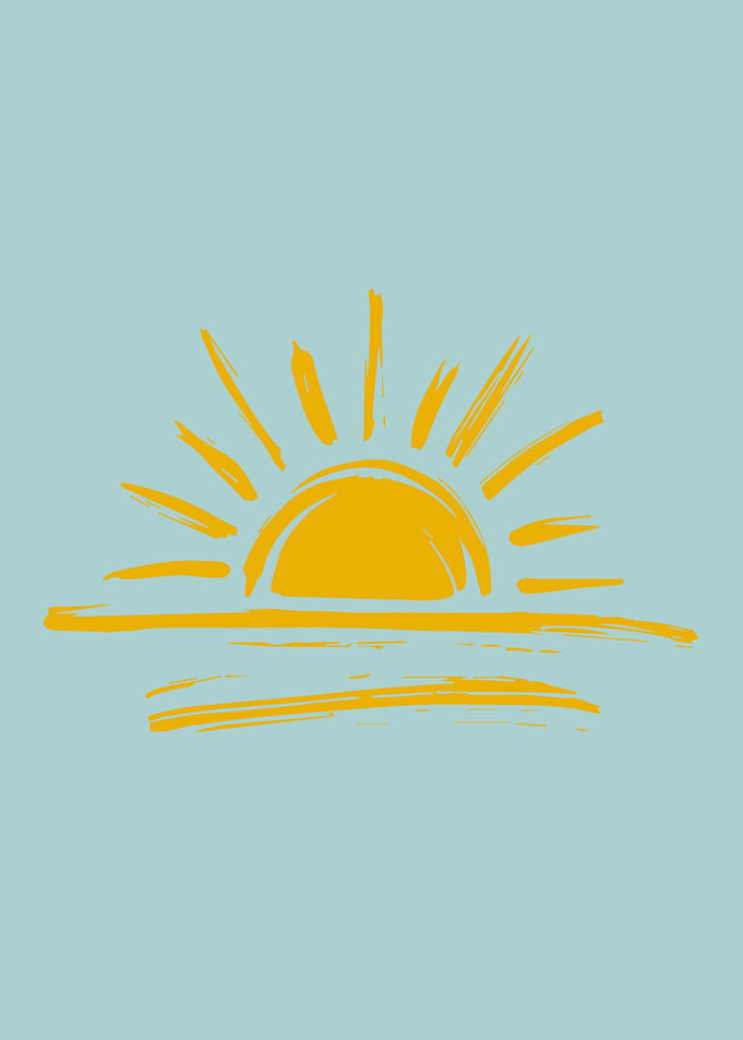 Minimalist Sunrise Drawing in Light Blue and Yellow