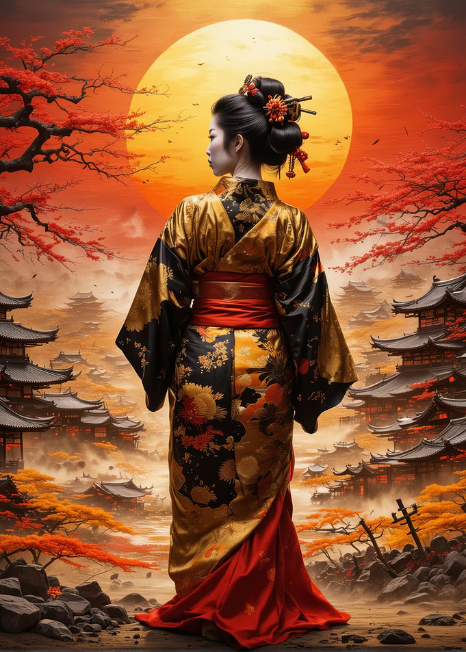 Geisha in Japanese Landscape