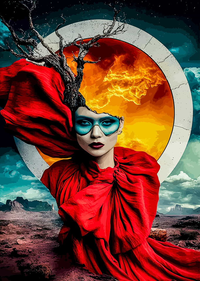 Woman with Fire and Tree
