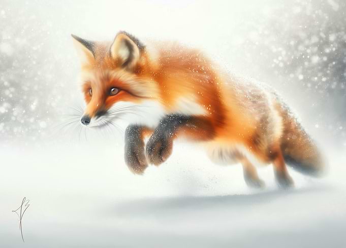 Red Fox Leaping in Snow